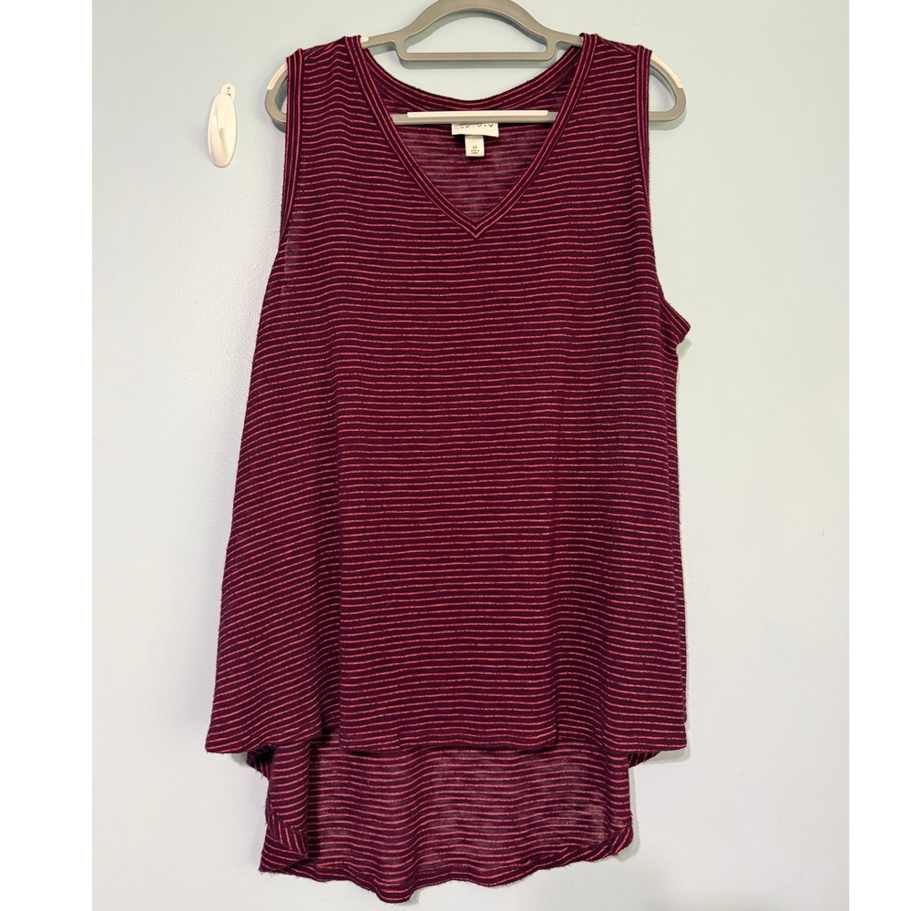 Ava & Viv Women's 2X Burgundy Striped V-Neck High‎ Low Sleeveless Tank Top 1645